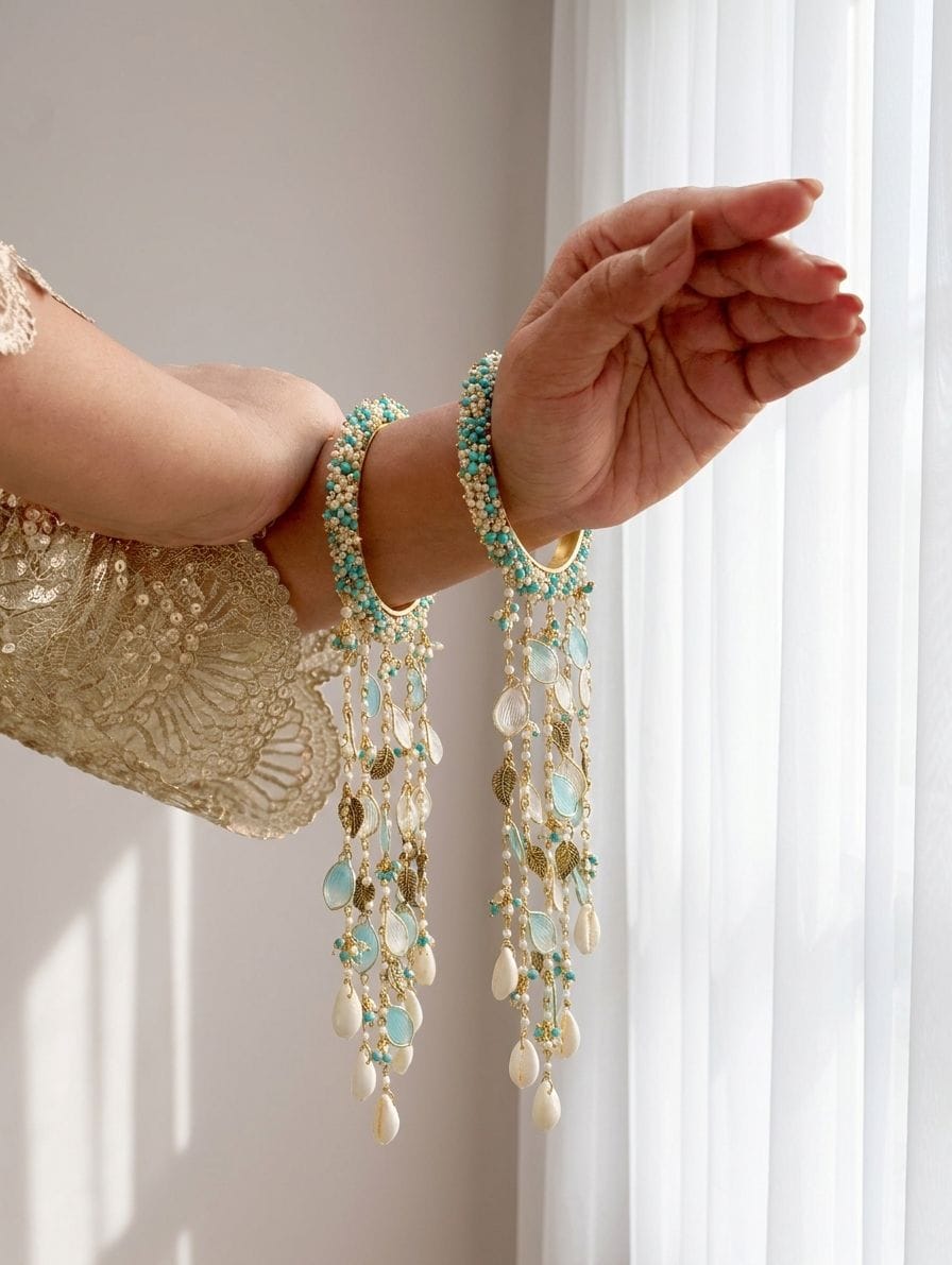 Sky Blue Bridal Pearl & Seashell Haldi Kaliras