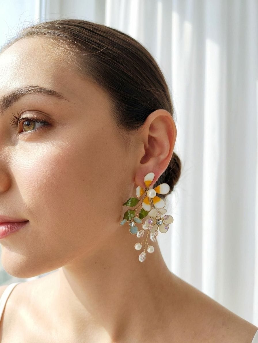 Yellow-White Resin Floral Haldi Drop Earrings