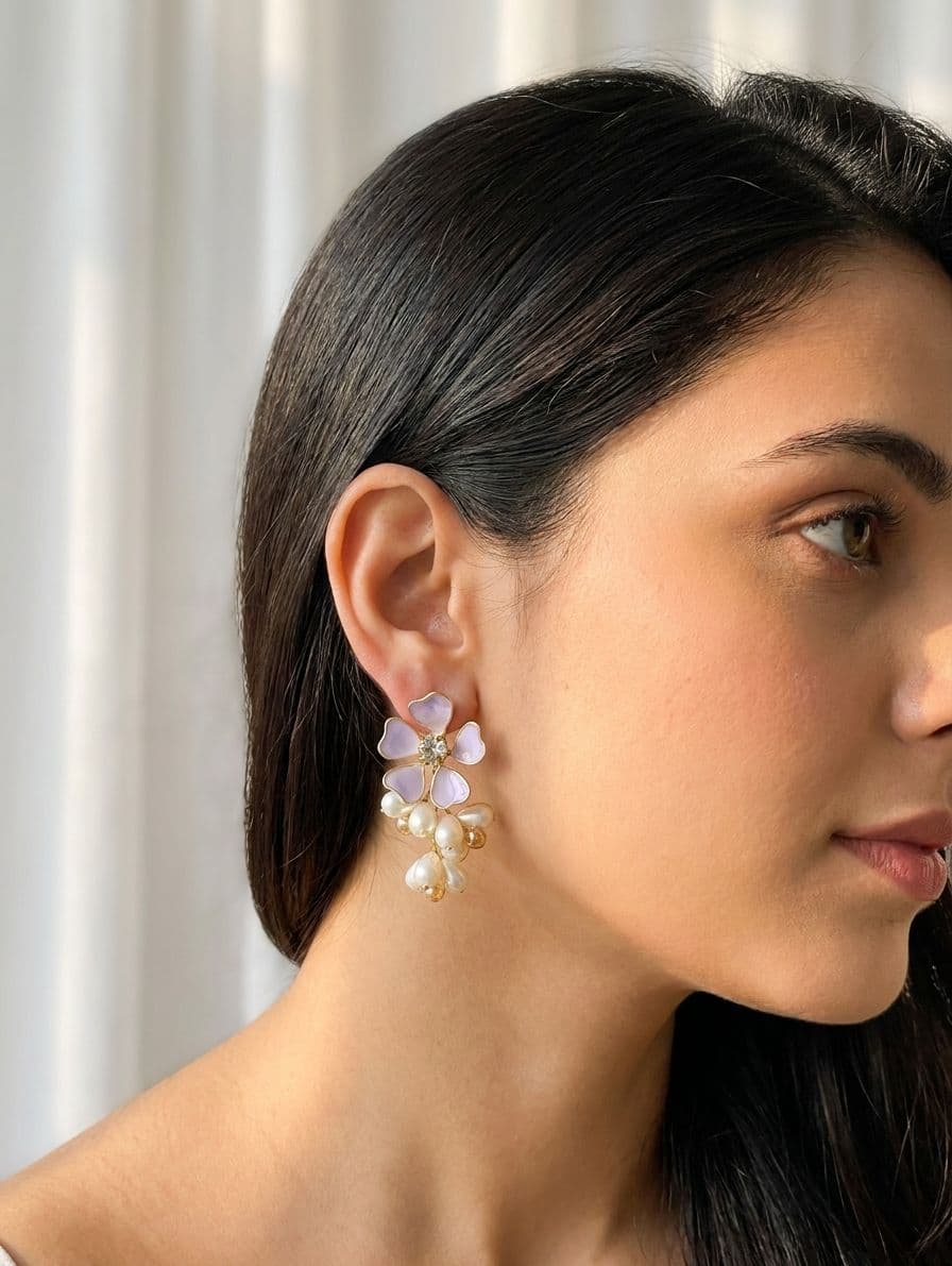 Lavender Resin Floral Drop Earrings for Haldi
