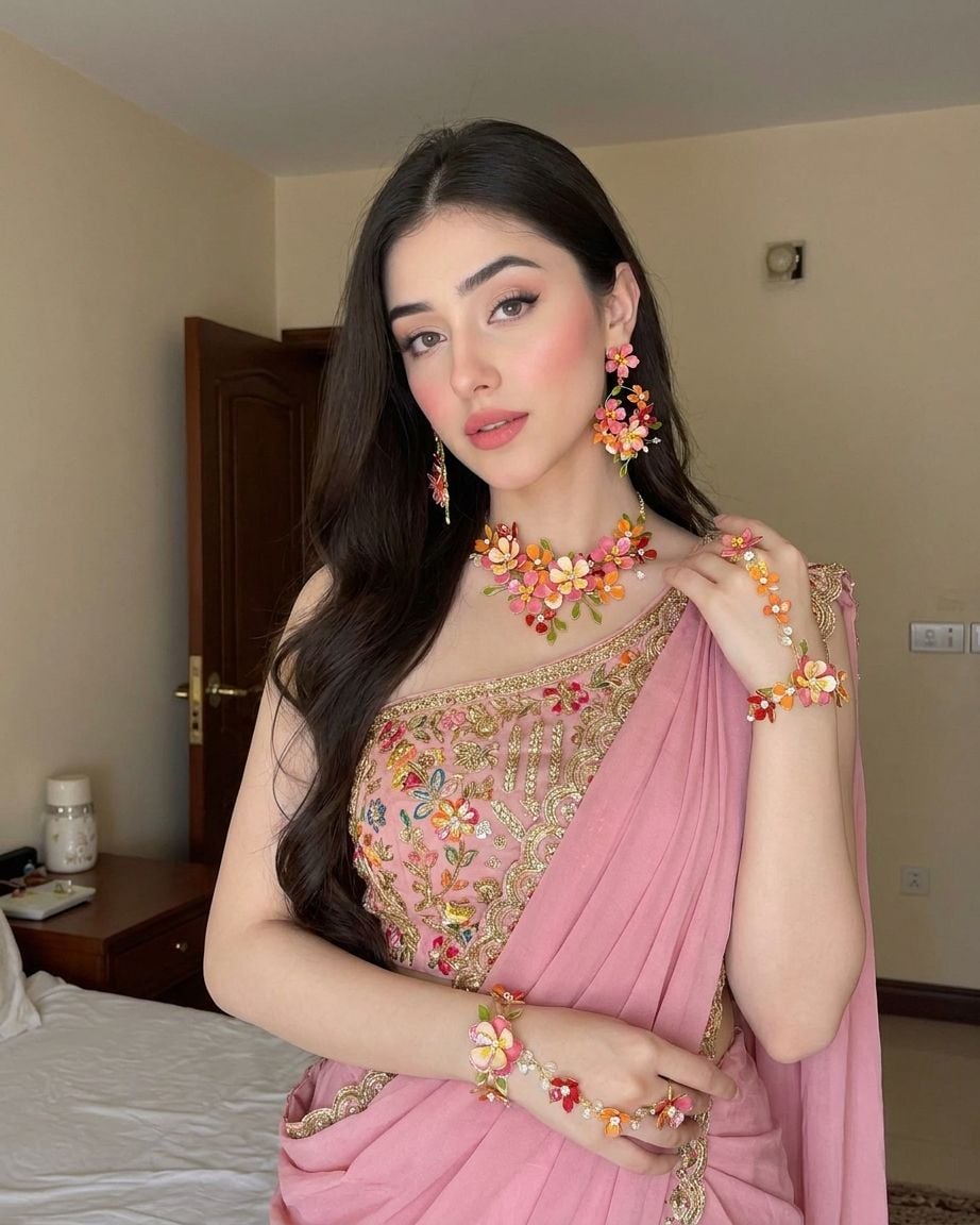 Pink-Orange Floral Resin Bridal Haldi Jewellery Set