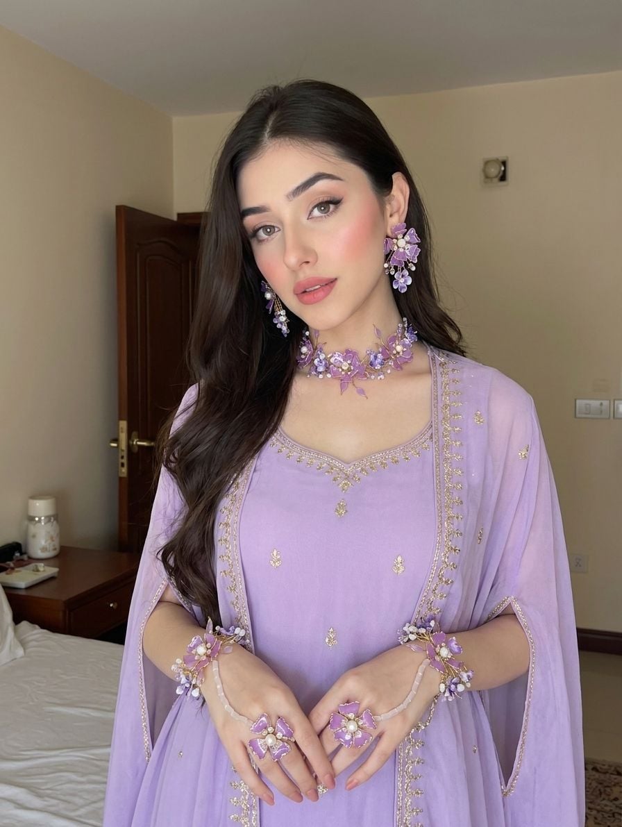 Lavender Floral Resin Bridal Haldi Jewellery Set