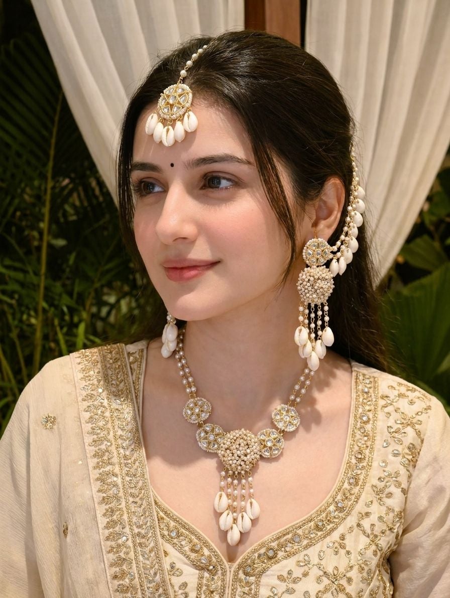 Traditional Haldi Jewellery Set for Bride with Cowrie Shell