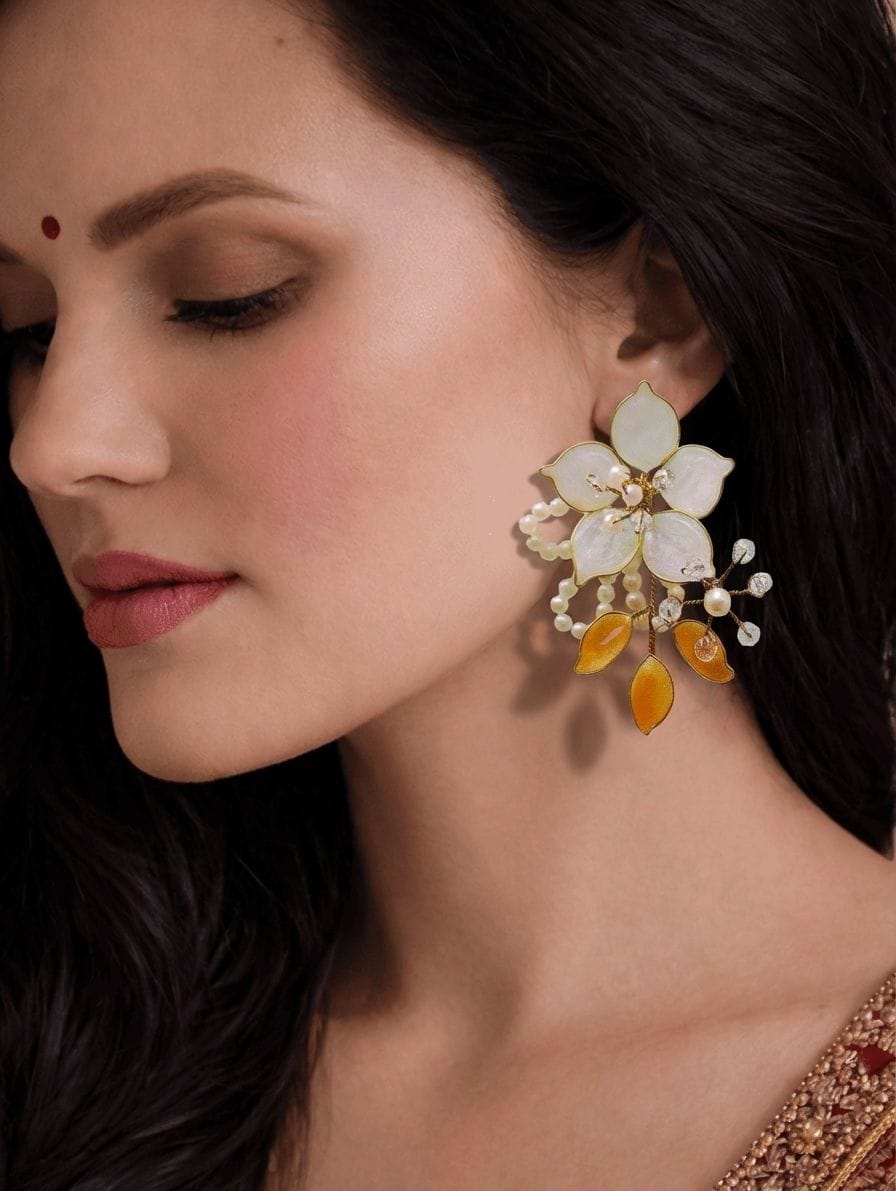 Authentic handmade White Floral Stud Earrings | Resin Art Collection