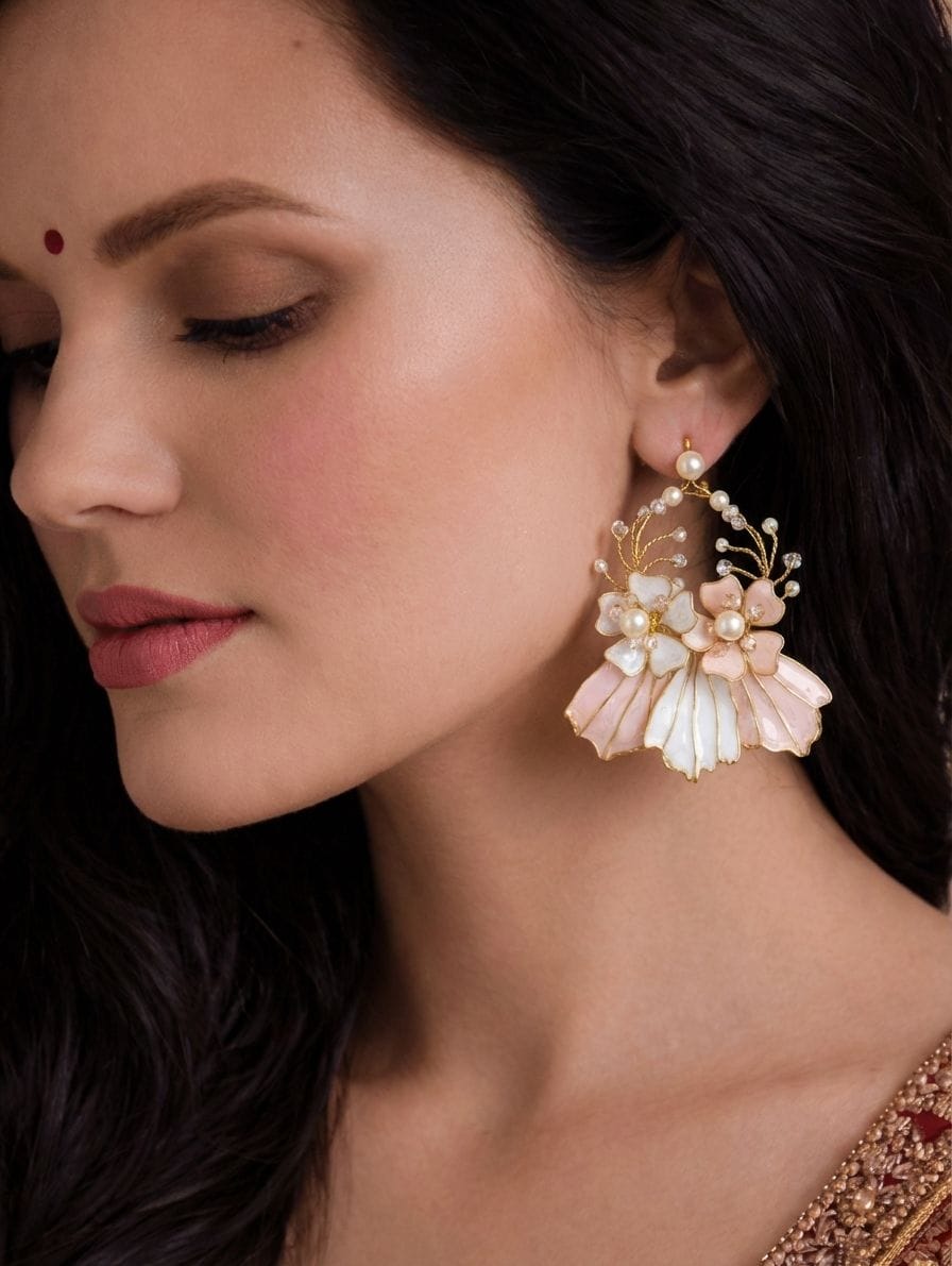 Bridal Blossom White-Peach Jewellery Set - Designer Wedding Elegance