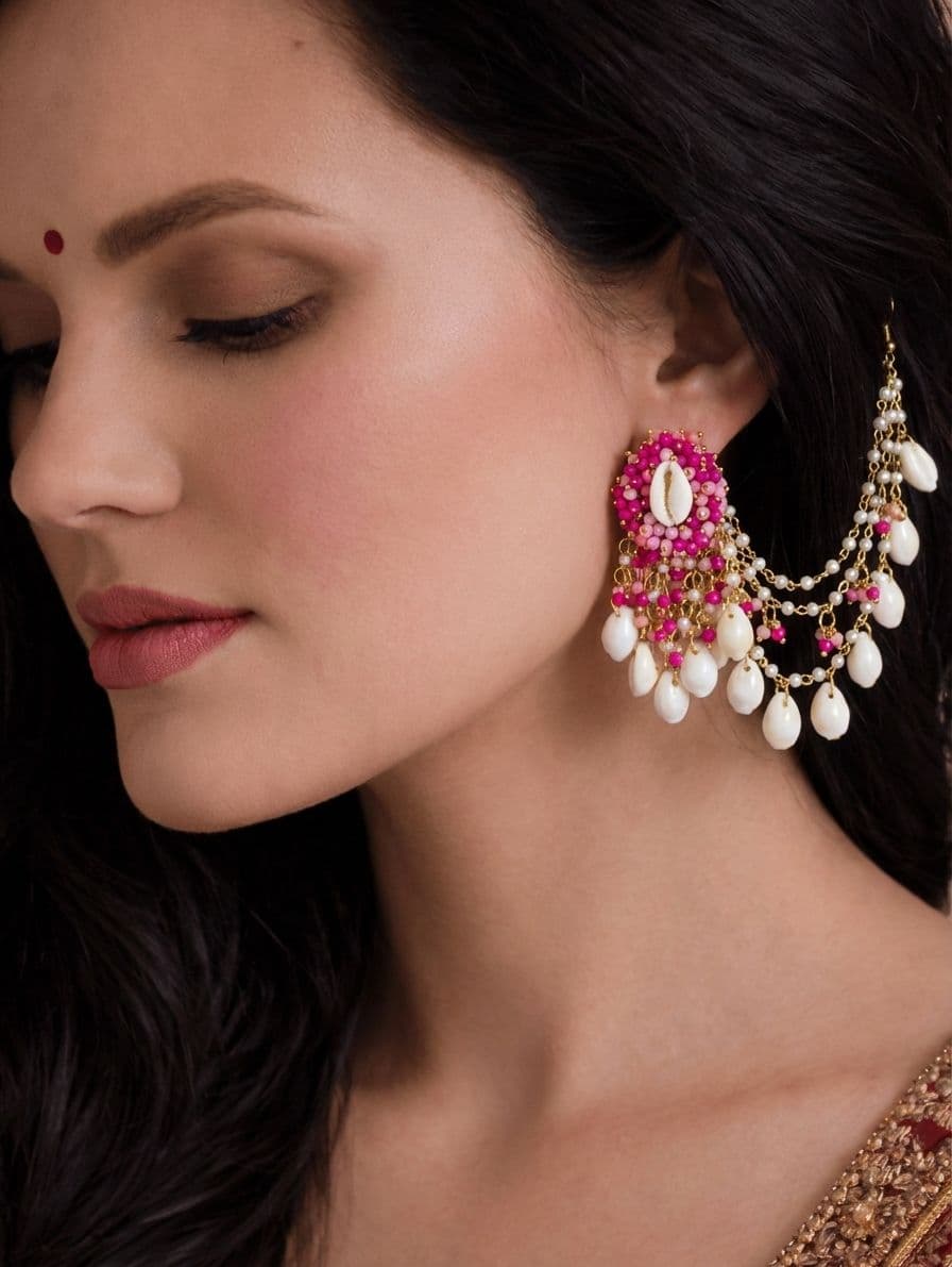 Ocean Whispers Pink Floral Cowrie Shell Jewellery Set for Haldi