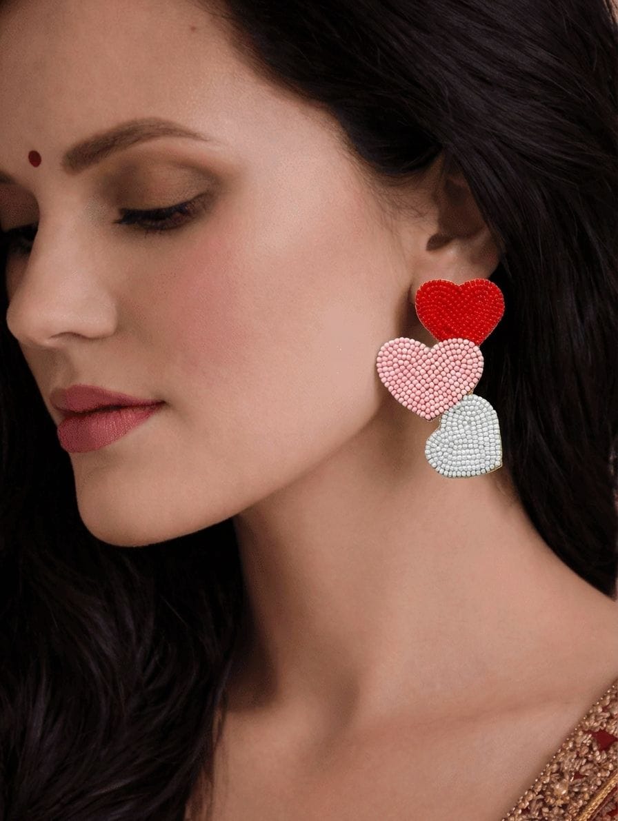 Handmade Beaded Heart Stud Earrings - Quirky Valentine's Day Gifts for Her