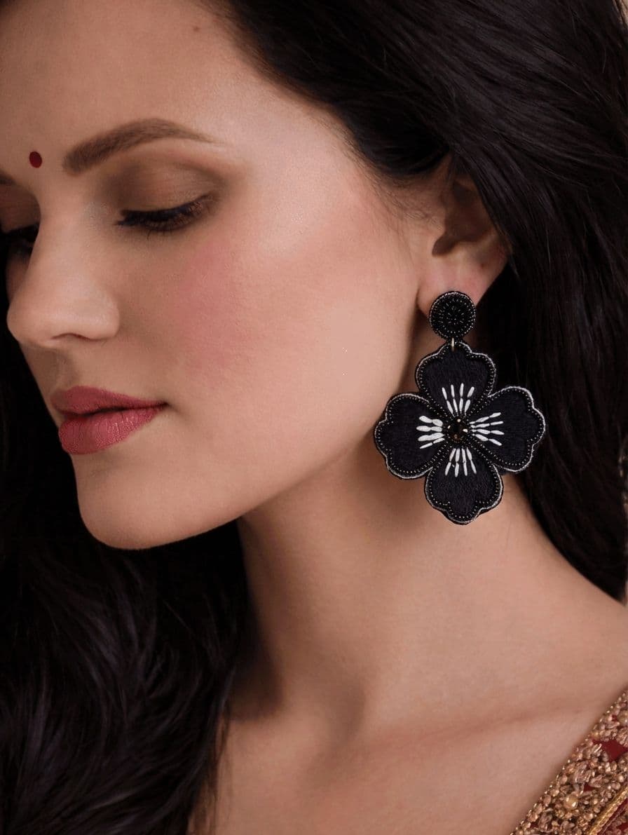 Pink Flower Handmade Beaded Dangler Earrings for Women & Girls