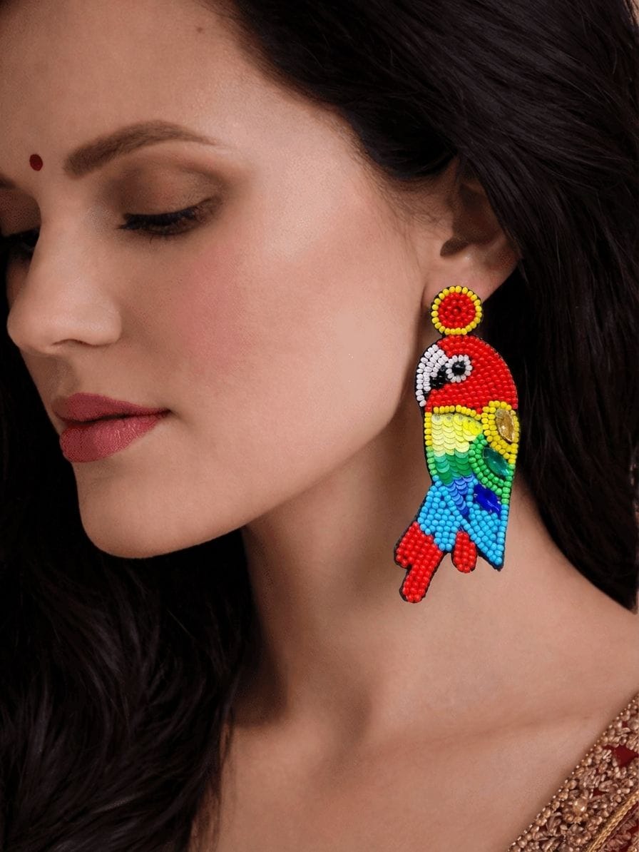 Multicolor Beaded Parrot Earrings for Women and Girls