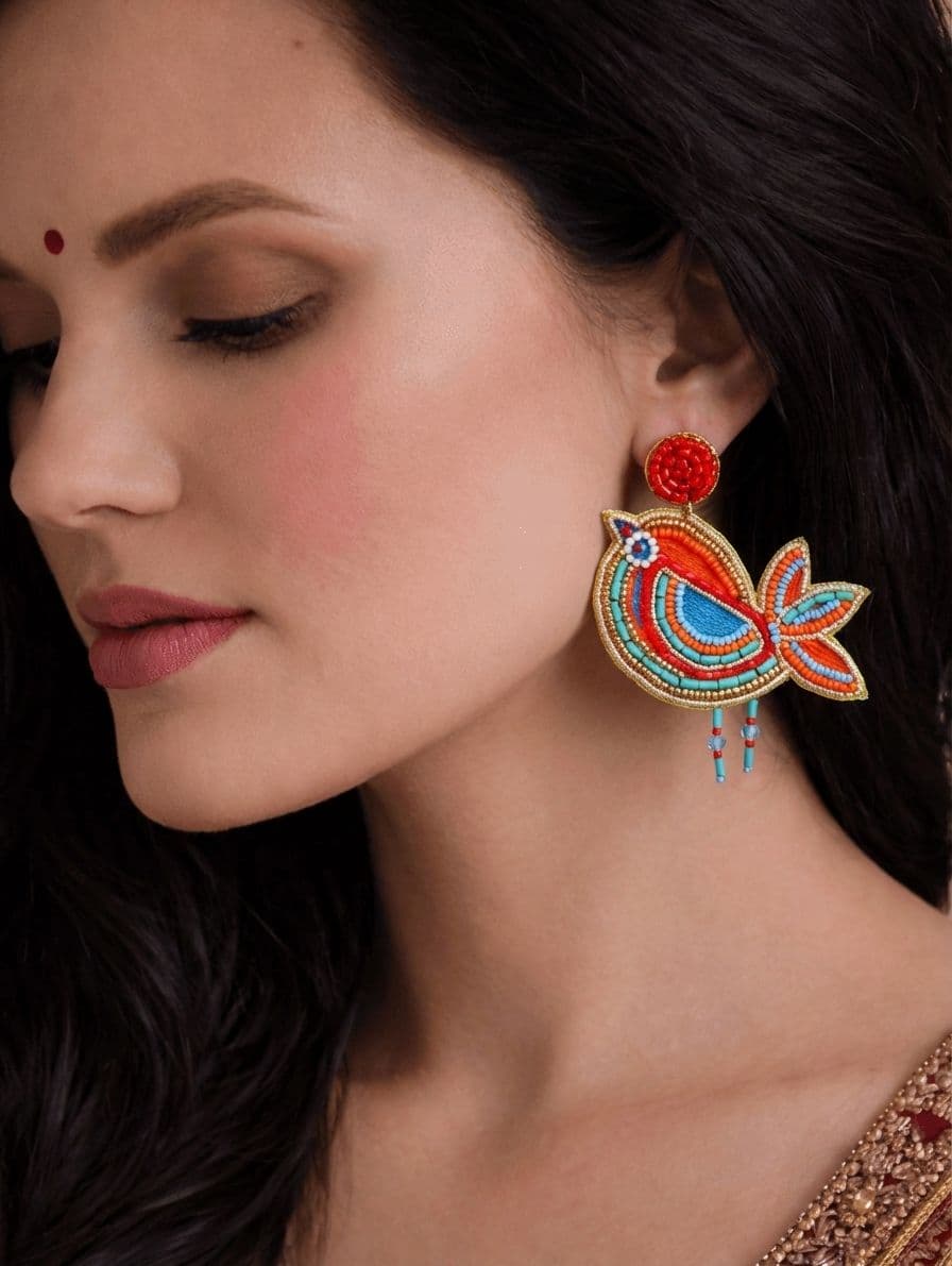 Lil Birdie Multicolor Handmade Beaded Dangler Earrings for Women and Girls