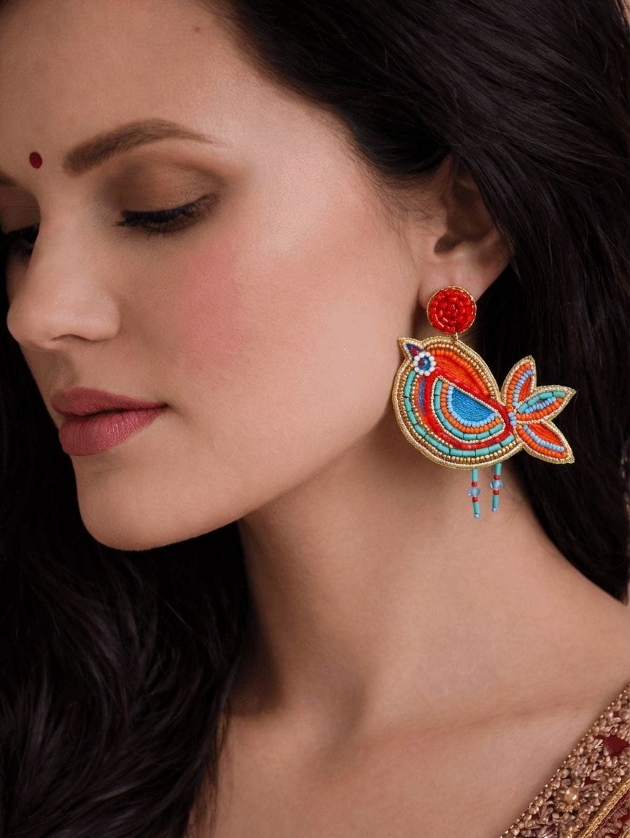 Lil Birdie Multicolor Handmade Beaded Dangler Earrings for Women and Girls