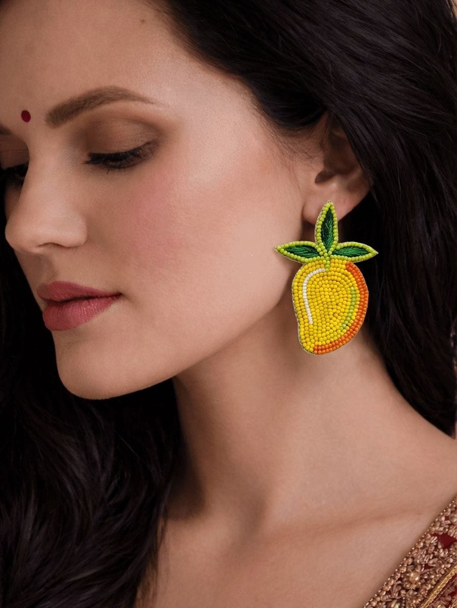 Sunny Delight Handmade Mango Beaded Earrings for Women and Girls