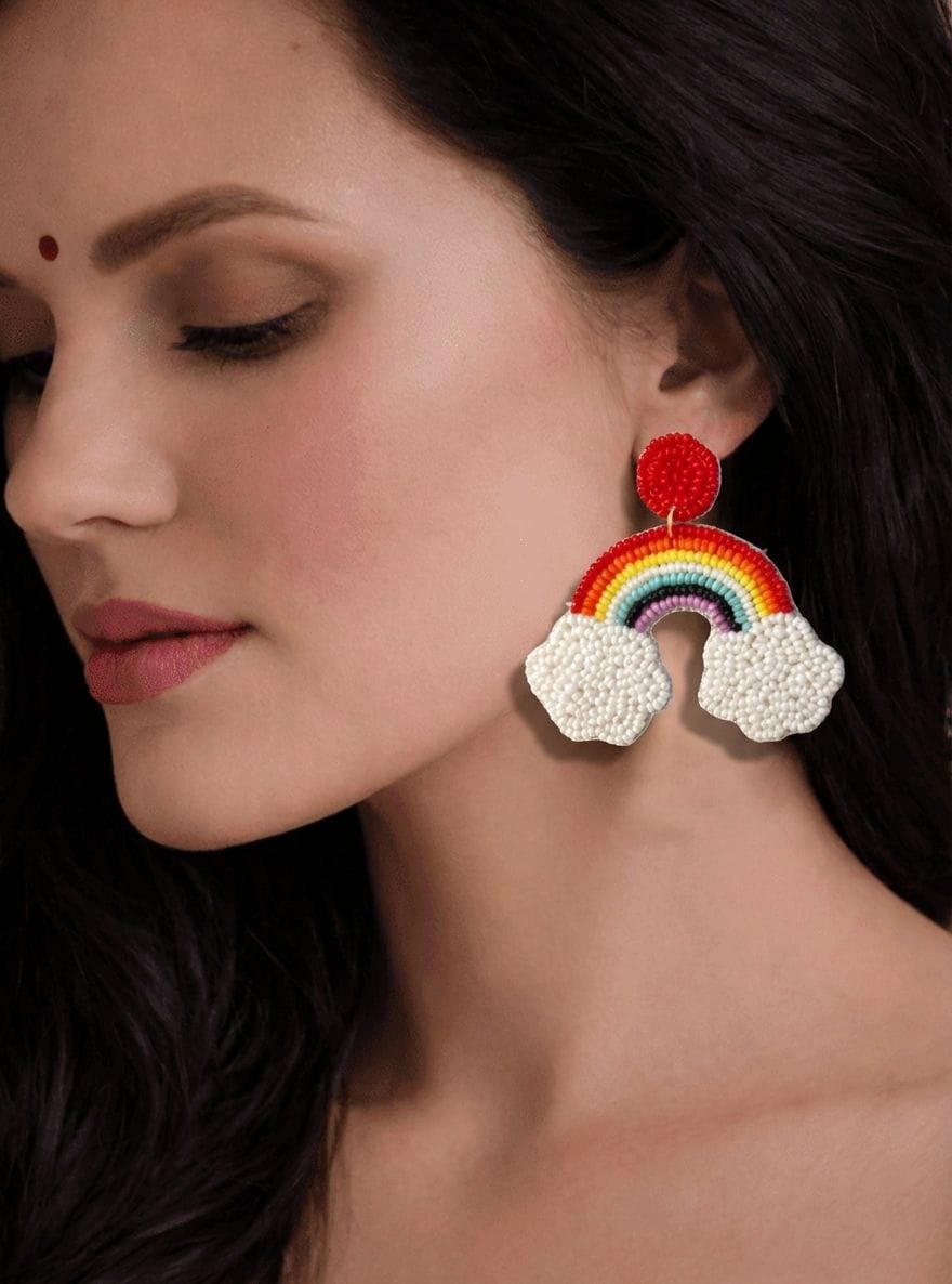 Rainbow Earrings-Multicolored Handmade Beaded Statement Earrings for Women
