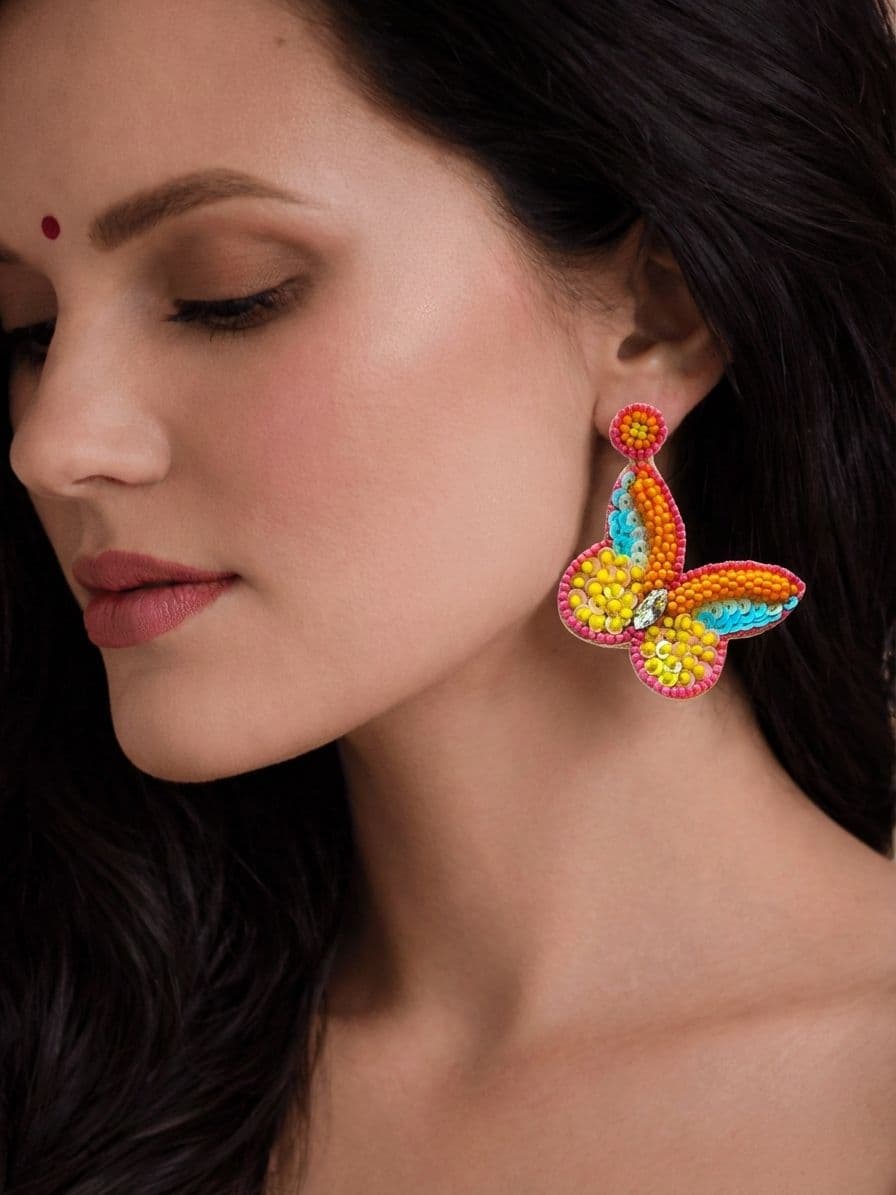 Quirky Handmade Beaded Butterfly Earrings for Women & Girls