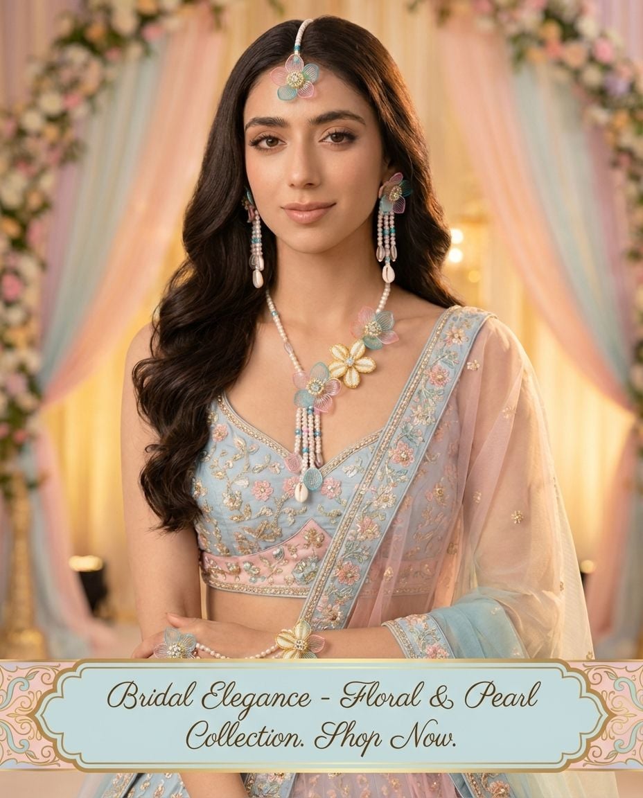 Handmade Acrylic Bridal Jewellery Set Sky Blue Pink Floral
