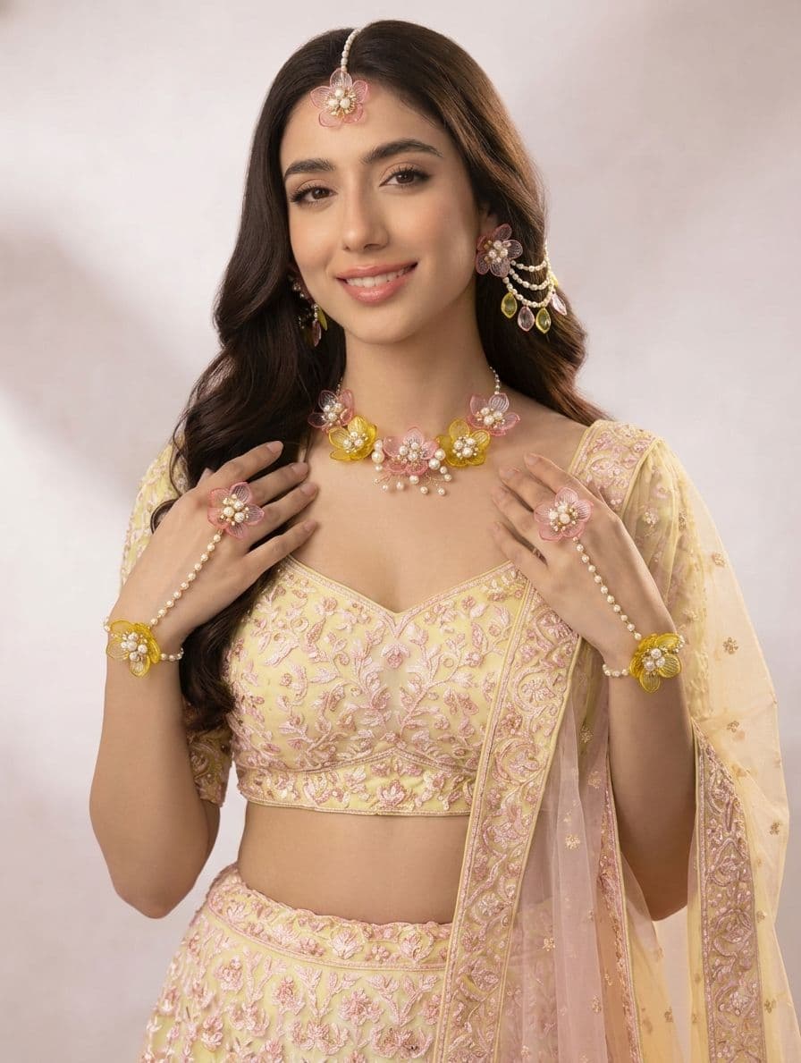 Sun-Kissed Yellow Floral Haldi Carnival Jewelry Set for Brides
