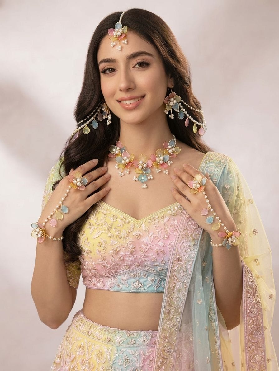 Carnival Resin Art: Multi Floral Bridal Jewellery Set for Haldi-Mehndi