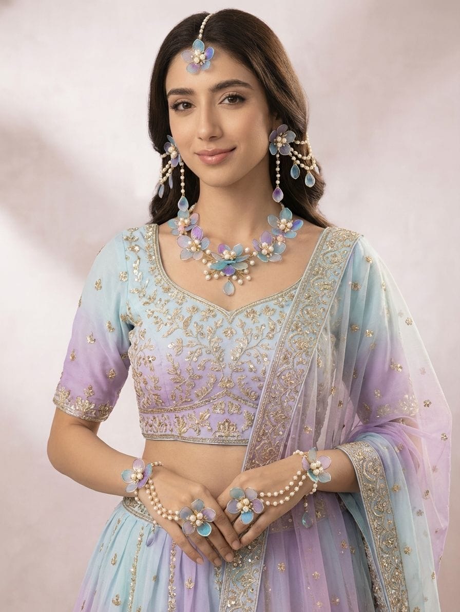 Powder Blue Floral: Handmade Haldi-Mehndi Jewels for Stylish Brides