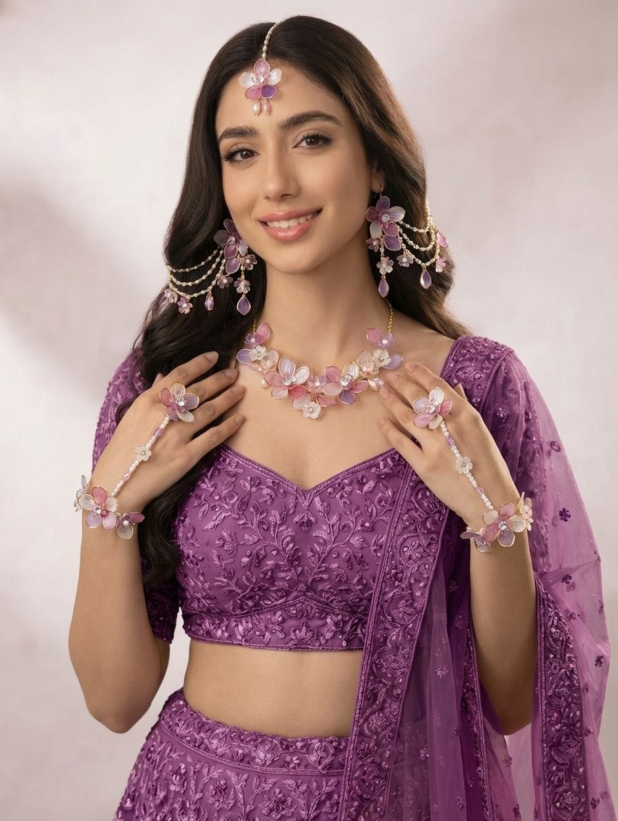 Lavender-Pink Floral: Handmade Acrylic Carnival Jewelry for Brides