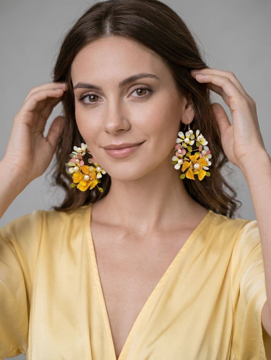 Resin Floral Hoop Earrings for Haldi & Mehndi