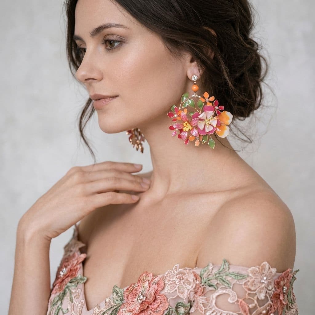 Pink & Orange Floral Resin Statement Earrings for Women
