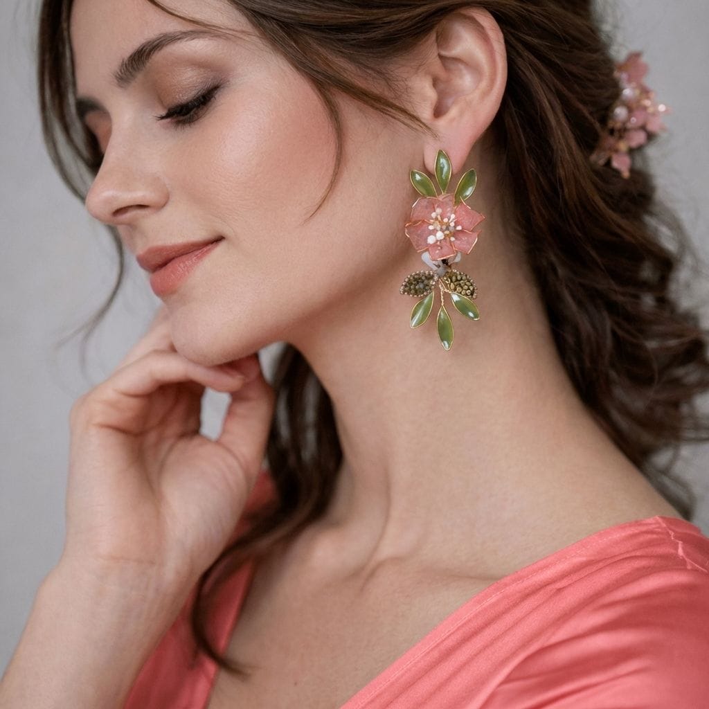 Floral Fantasy: Copper and Resin Jhumka Earrings for Women