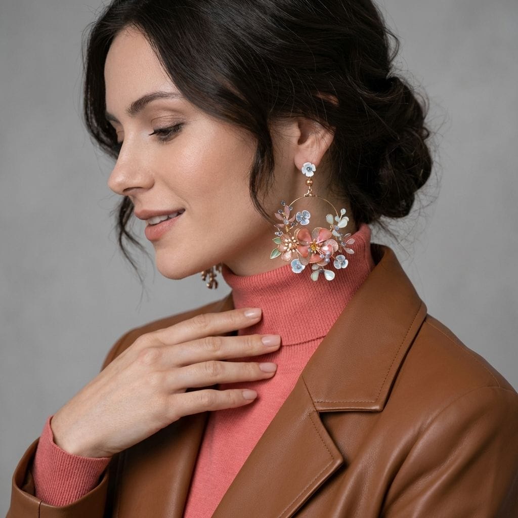 Nature's Mosaic: Flowery Jhumka Design, Resin and Copper Earrings for Women