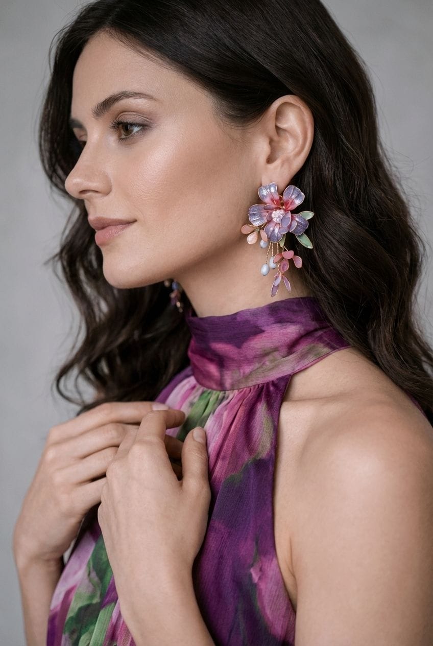 Handcrafted Floral Design Resin Drop Earrings for Women - Copper Partnered