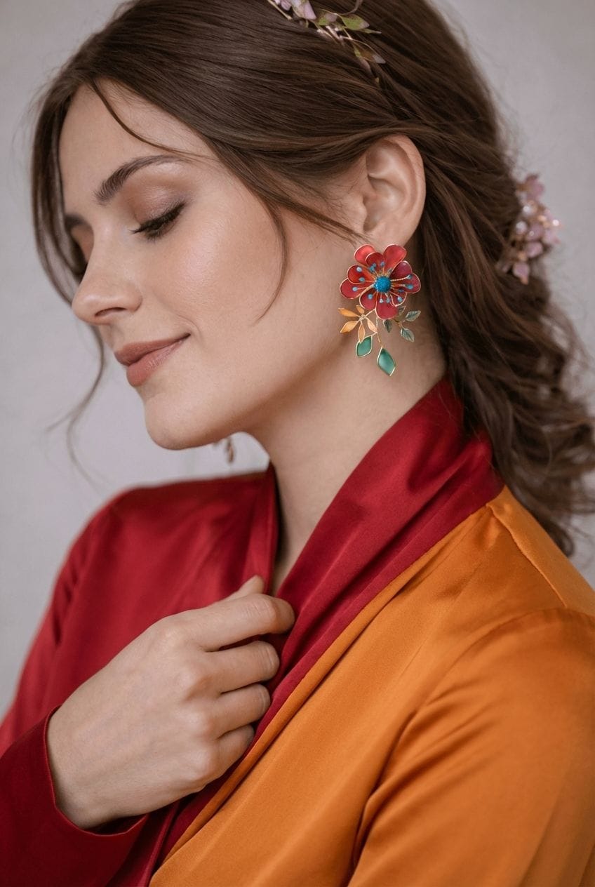 Handmade Feminine Floral Resin Earrings, Delicate Designer Dangling Drops for Women