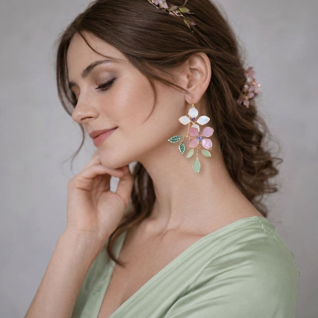 Pink & White Floral Resin Earrings for Women