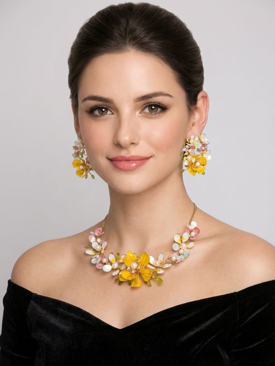 Handmade Yellow Floral Resin Jewellery Set for Haldi Mehndi & Bridal Wear
