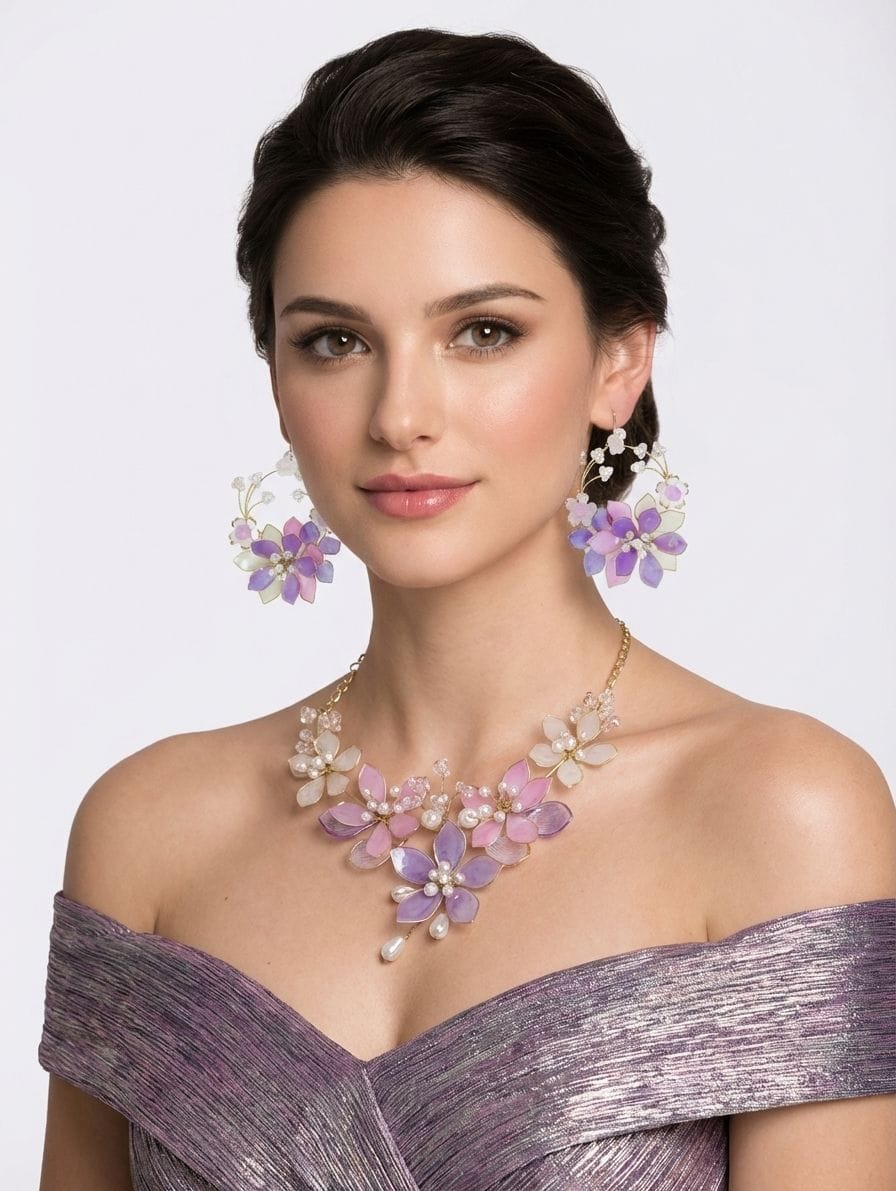 Lavender & Baby Pink Floral Resin Bridal Jewelry, Haldi-Mehndi