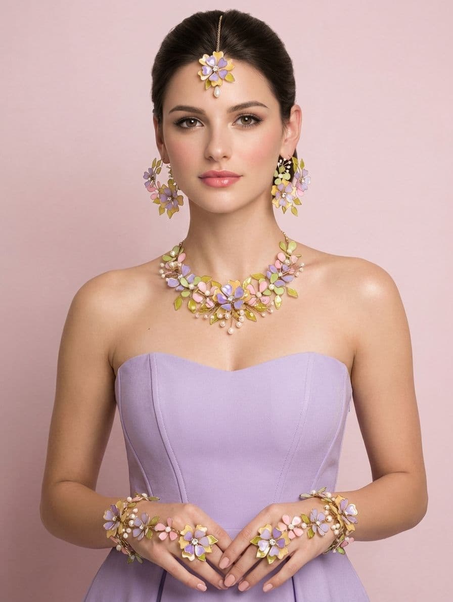 Pastel Lavender Resin Jewellery Set for Haldi Mehndi & Wedding Wear