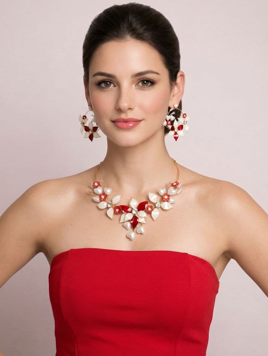 Handcrafted Floral Resin Bridal Set: Red-Off White for Haldi|Mehndi