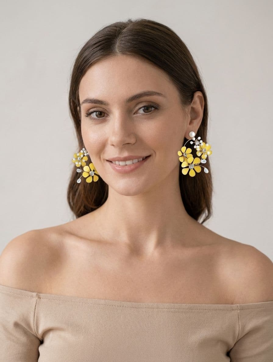 Haldi Carnival Charm: Multicolor Resin Floral Drop Earrings in Yellow & White
