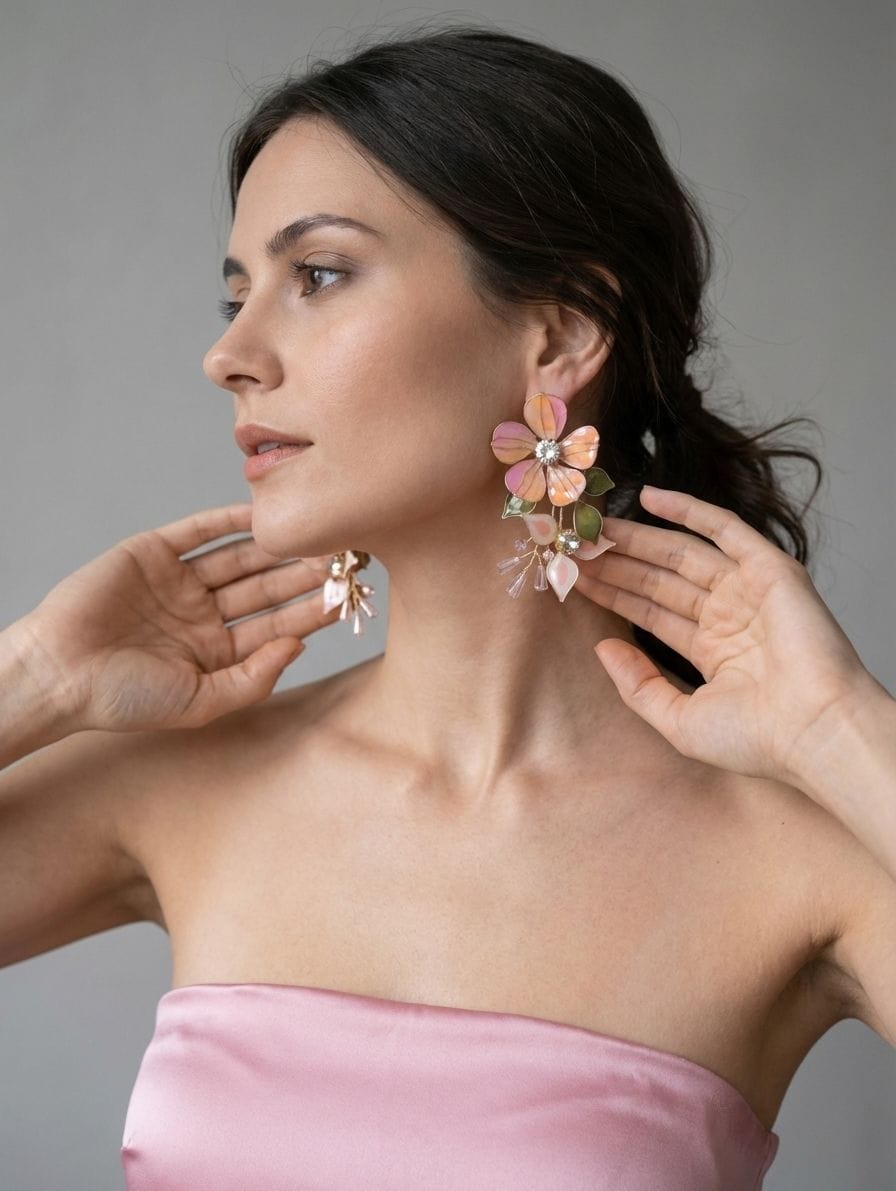 Multicolored Floral Peach Resin Drop Earrings, Perfect for Haldi Carnivals