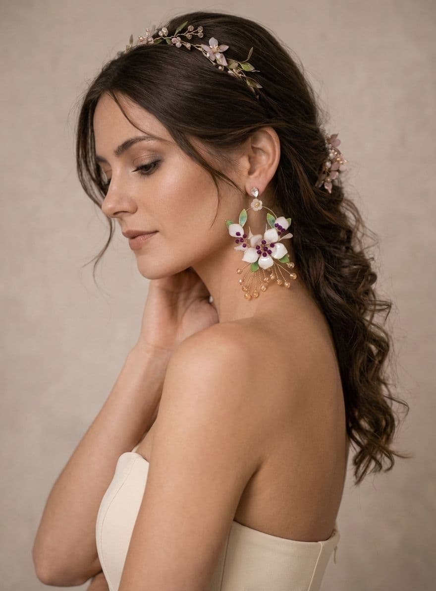 Haldi Carnival Off-White Floral Drop Earrings Resin Art Collection