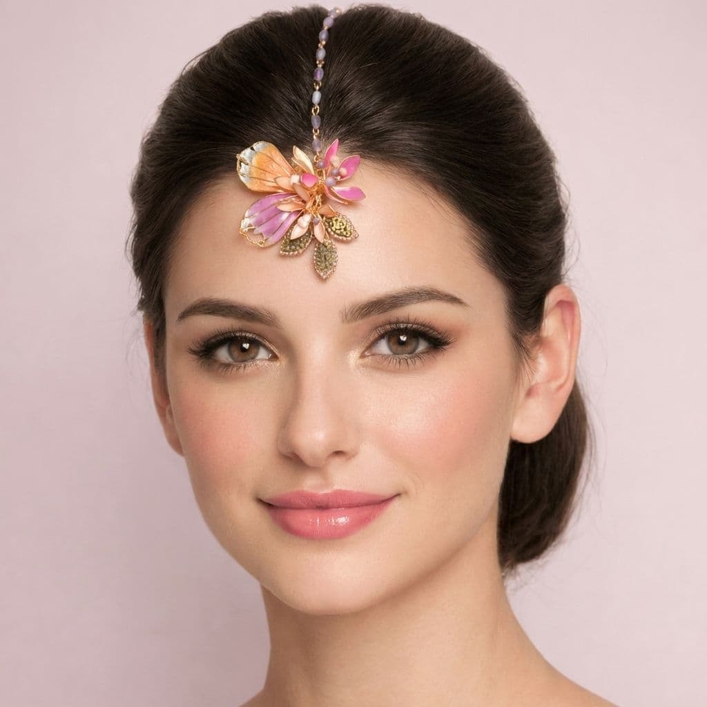 Handcrafted Resin Maang Tikka: Lightweight Designer Pearl-Floral Fusion