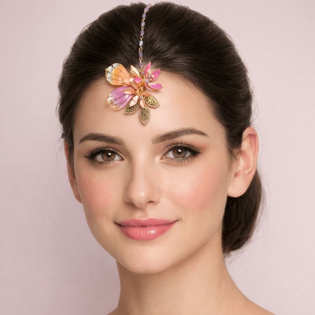 Handcrafted Resin Maang Tikka: Lightweight Designer Pearl-Floral Fusion