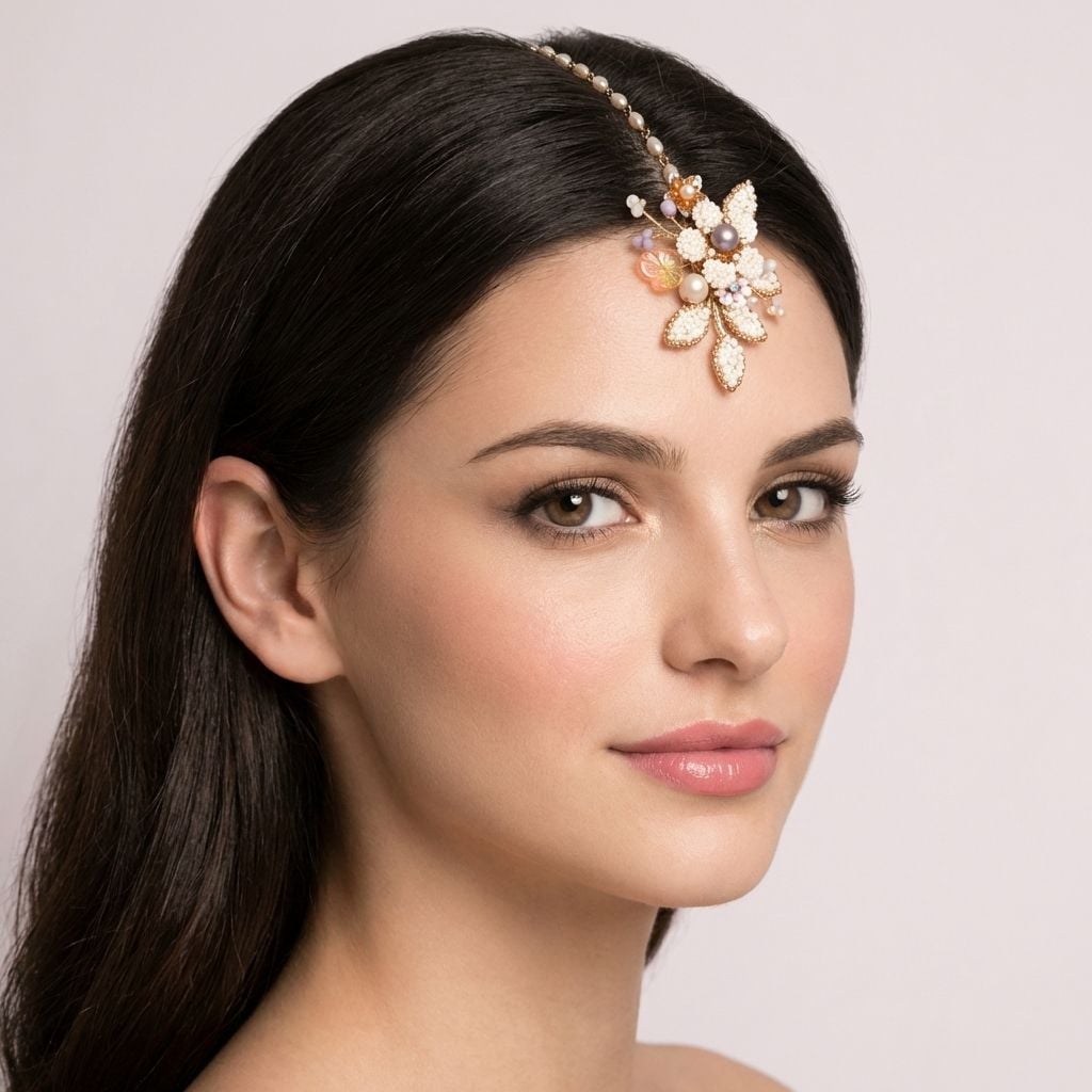 Crafted Designer Resin Maang Tikka - Handmade, Floral with Pearl Accents