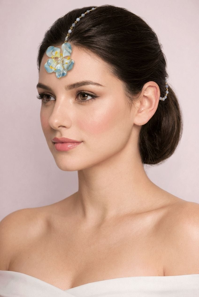 Handcrafted Floral Designer Resin Maang Tikka with Pearl Accents