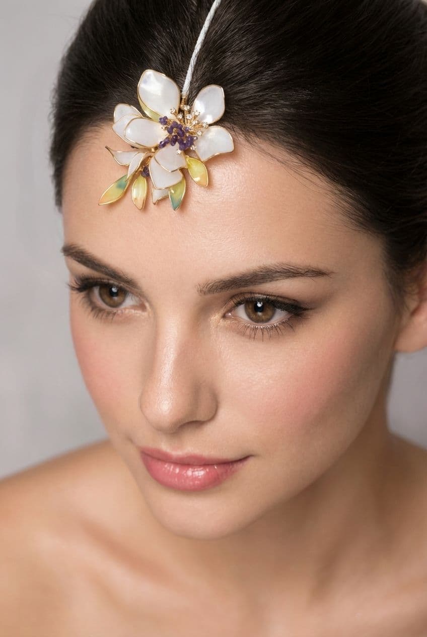 Handcrafted Floral Resin and Pearl Designer Maang Tikka