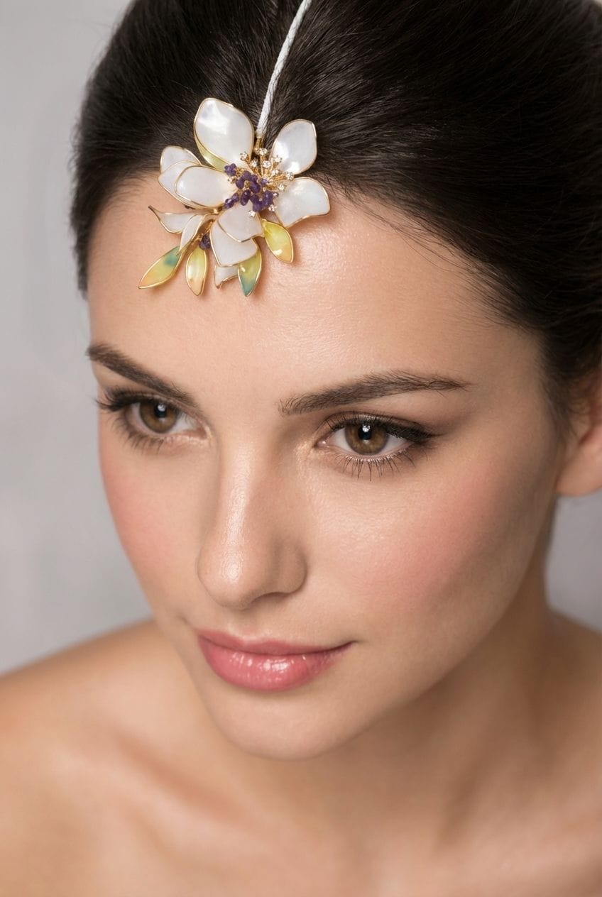 Handcrafted Floral Resin and Pearl Designer Maang Tikka