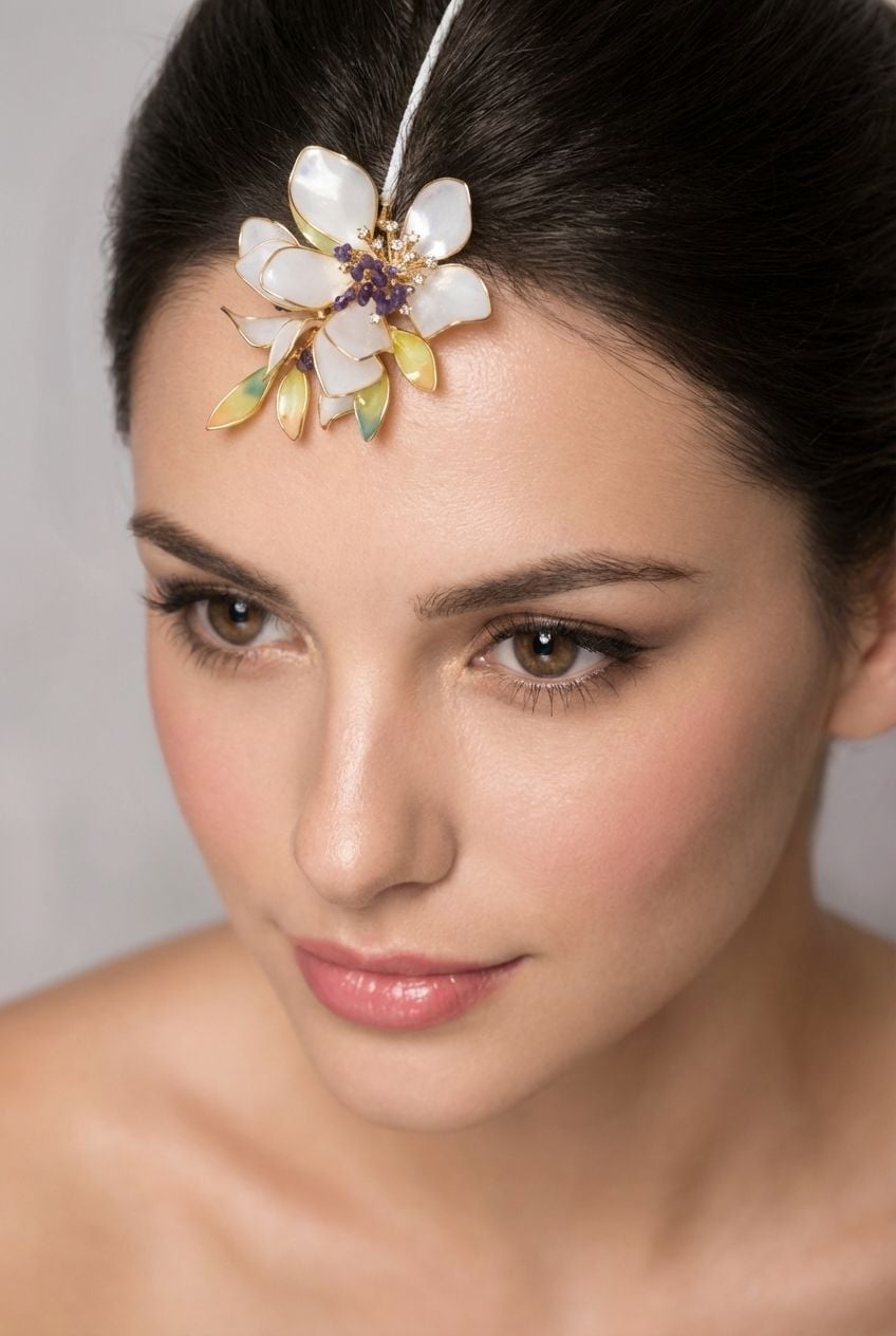 Handcrafted Floral Resin and Pearl Designer Maang Tikka