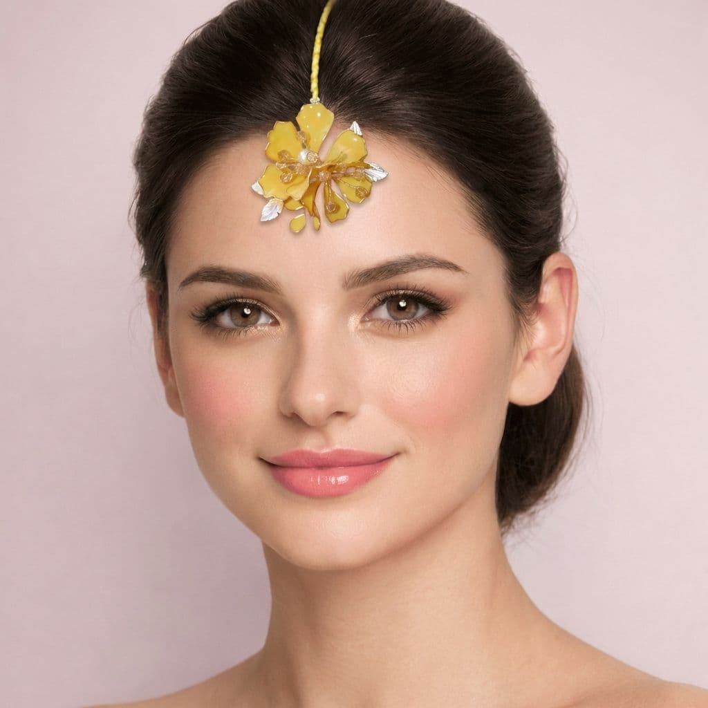 Floral Essence: Handmade Designer Resin Maang Tikka with Pearl Accents