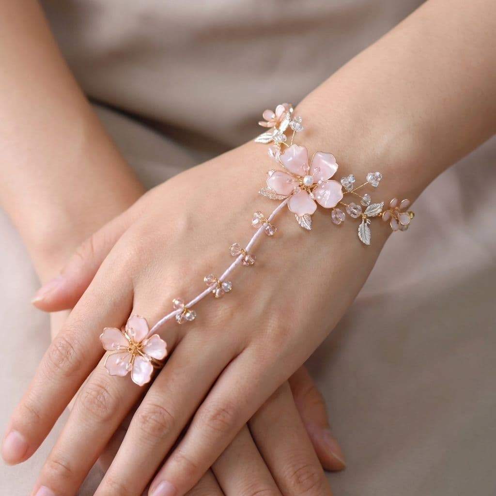 Handmade Floral Embrace Resin Hathphool - Elegant Hand Harness Jewellery