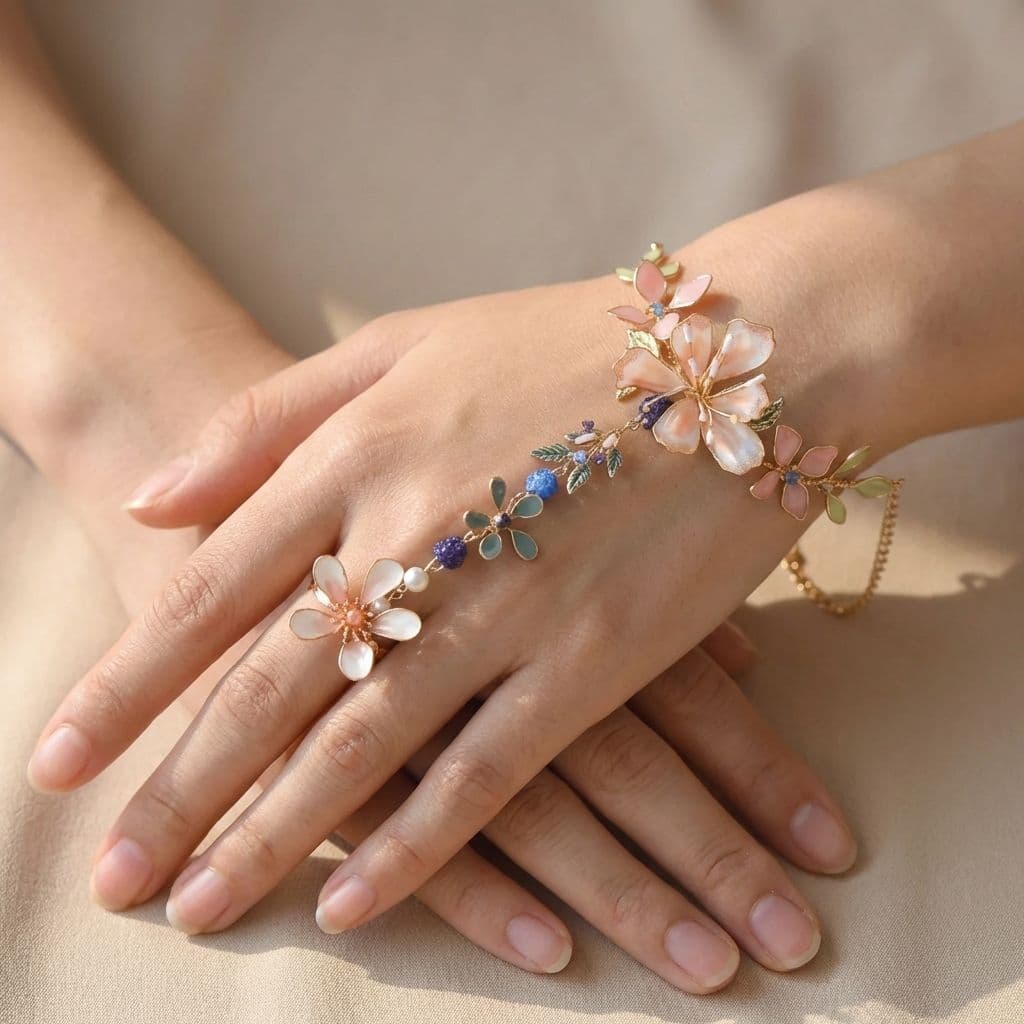 Elegant Resin Flower Hathphool | Handmade Hand Harness Jewellery