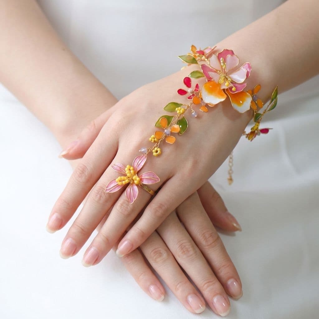 Refined Resin Floral Hathphool: Unique Hand Harness Jewellery