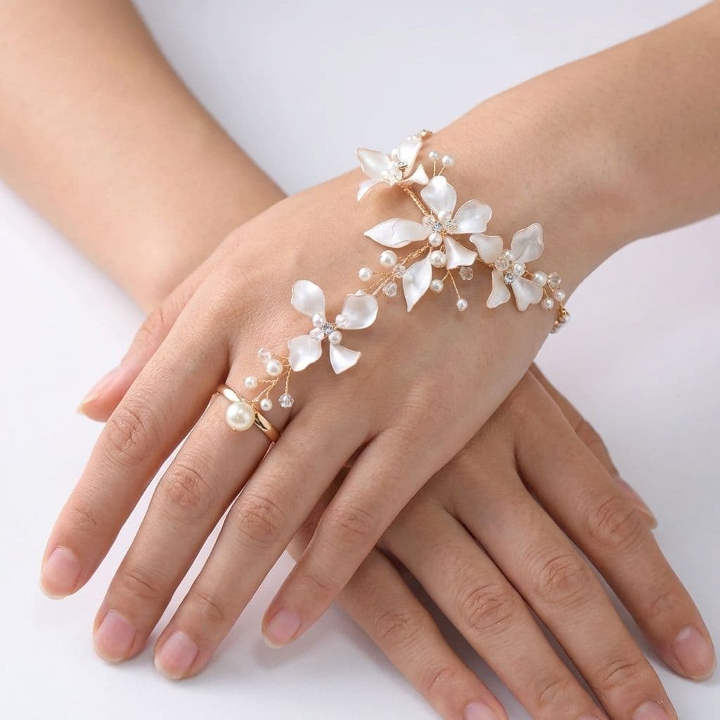 Blossom Grace: Resin Flower Hathphool - Hand Harness Jewellery