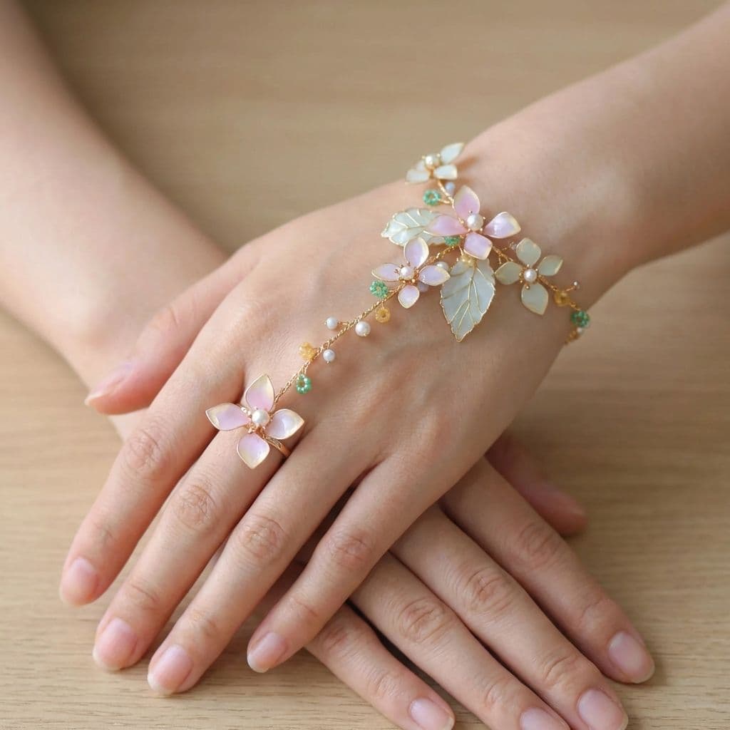Resin Bloom - Handcrafted Flower Hathphool and Hand Harness Jewelry Set