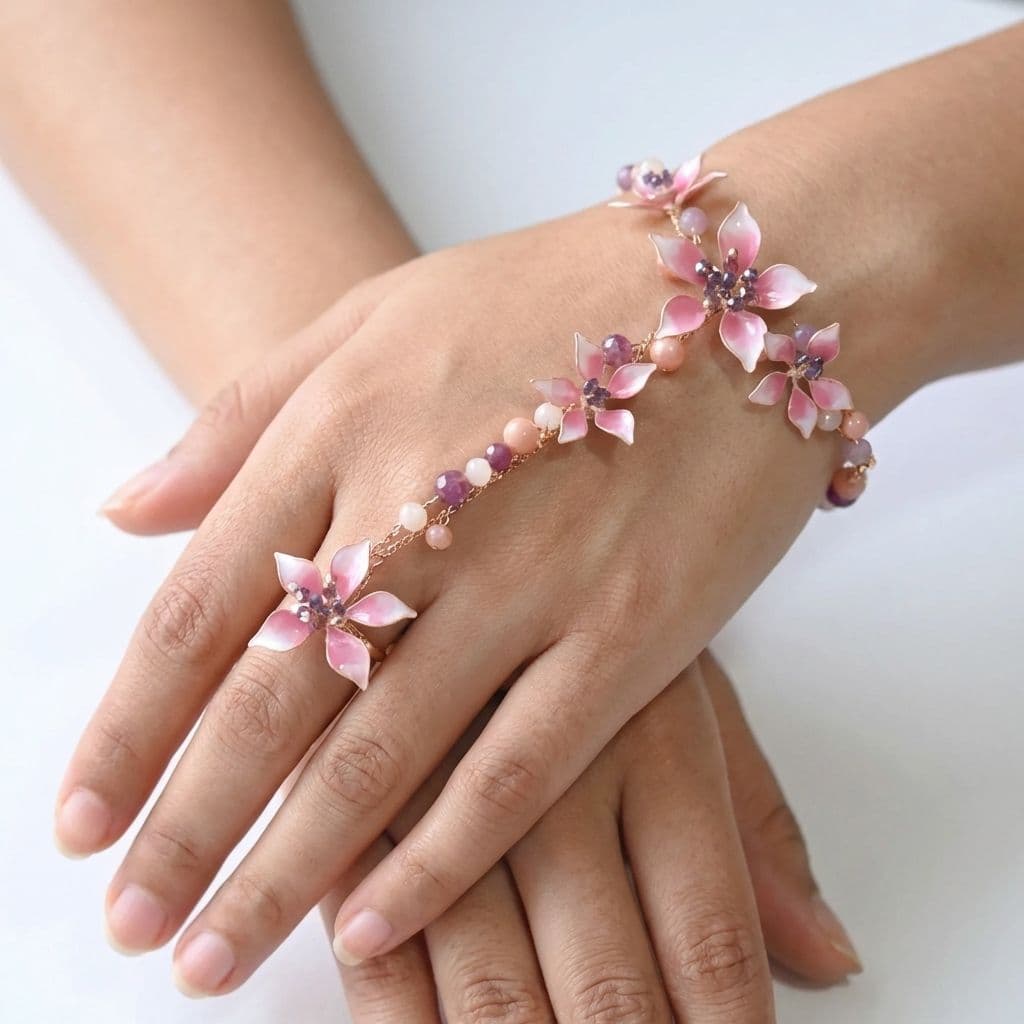 Blossom Bloom Resin Flower Hathphool - Hand Harness Jewellery